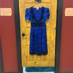 Betsey Johnson Royal Blue Midi Dress with Black Lace